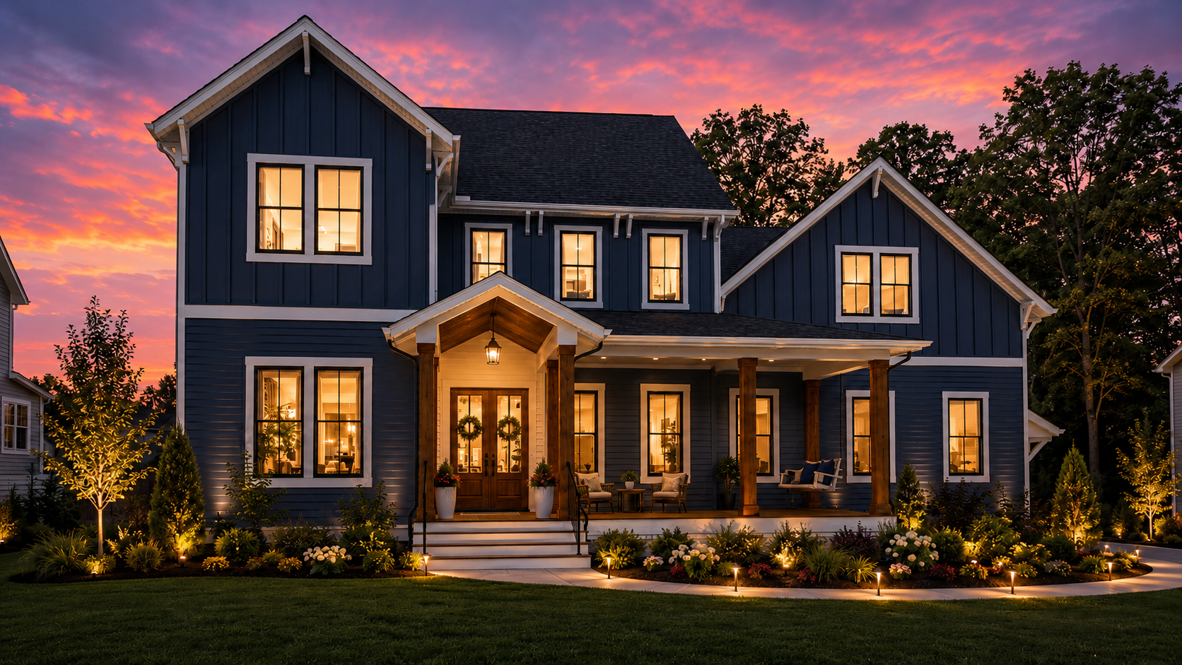 Luxury custom residence at twilight